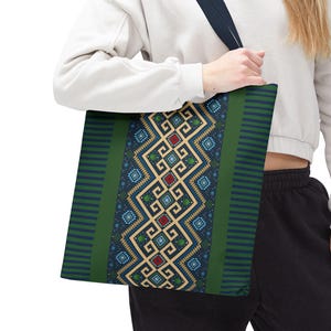 Tribal Pattern Tote Bag, Boho Canvas Shoulder Bag, Stylish Eco-Friendly Reusable Bag, Ethnic Print Bag, Gift for Her, Casual Chic Beach Bag