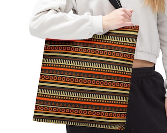 Tribal Pattern Tote Bag, Eco-Friendly Boho Market Bag for Shopping, Beach, Travel & Gifts for Her, Boho Style Reusable Stylish Carryall