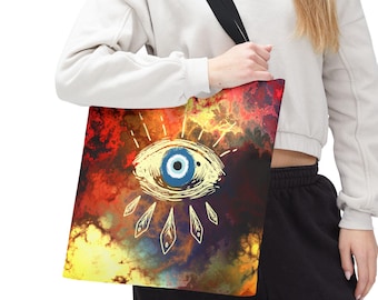 Evil Eye Tote Bag, Mystical Eye Tote Bag, Bohemian Shopping Bag, Colorful Art Design, Evil Eye Gift, Unique Eye Design Bag, Boho Tote Gifts