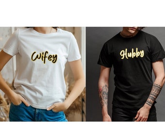 WIFEY and HUBBY tshirt unisex t-shirts matching couple shirts for him and her tee gift idea for marriage couple shirts anniversary gift idea