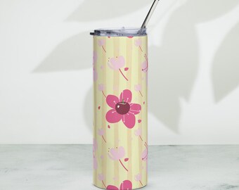 Cherry Tumbler, Cherry Aesthetic Tumbler, Blossom Flowers with Cherry Cup, Floral Design, Stainless Steel Travel Mug, Eco-Friendly Drinkware