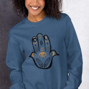 Fatima hand sweatshirt celestial apparel sweatshirts spiritual protection sweater protection sweatshirt mystical sweatshirt evil eye gift