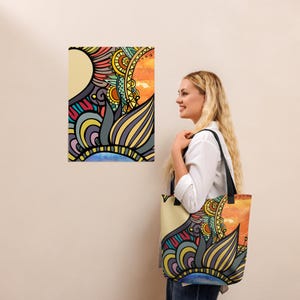 Abstract Tote Bag, All Over Print Tote Bag, Colorful Abstract Pattern Gift, Cool Unique and Stylish Tote Bag, Reusable Travel Carryon Tote