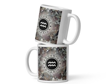 Aquarius Zodiac Sign Mug, Astronomy Gift, Whimsical Coffee Cup Birthday Gift Mug, Cool Keepsake, Mug with Horoscope Sign Aquarius Coffee Mug