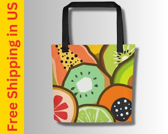 Fruit Bag Aesthetic Tote Bag Fruit Tote Gift for Fruit Lover Gift Colorful Tote Bag Farmers Market Bag Tropical Fruit Mix Abstract Fruit Art