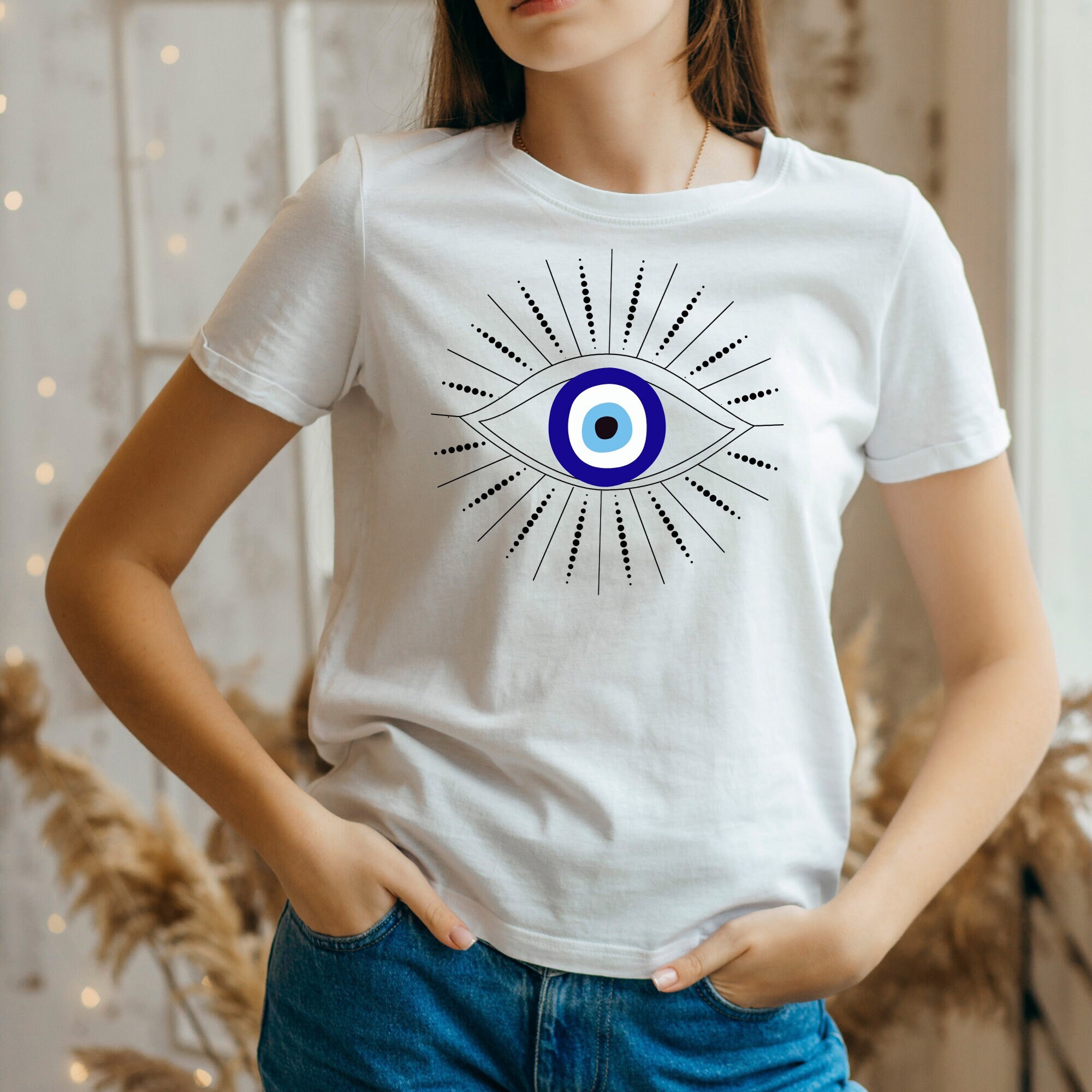 T-Shirt Œil Grec (Evil Eye) Avec Cils | Symbole De Protection | Pour Homme, Femme, Enfant | Style Mystique Et Drôle - 8