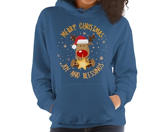 Reindeer hoodie for her Merry Christmas Hoodie for Women Christmas lover Pullover hoodie for Christmas Holiday Winter Christmas Party hoodie