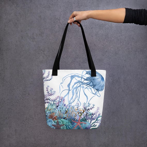Costal Style Tote Bag, Ocean Aesthetic Tote, Colorful Jellyfish