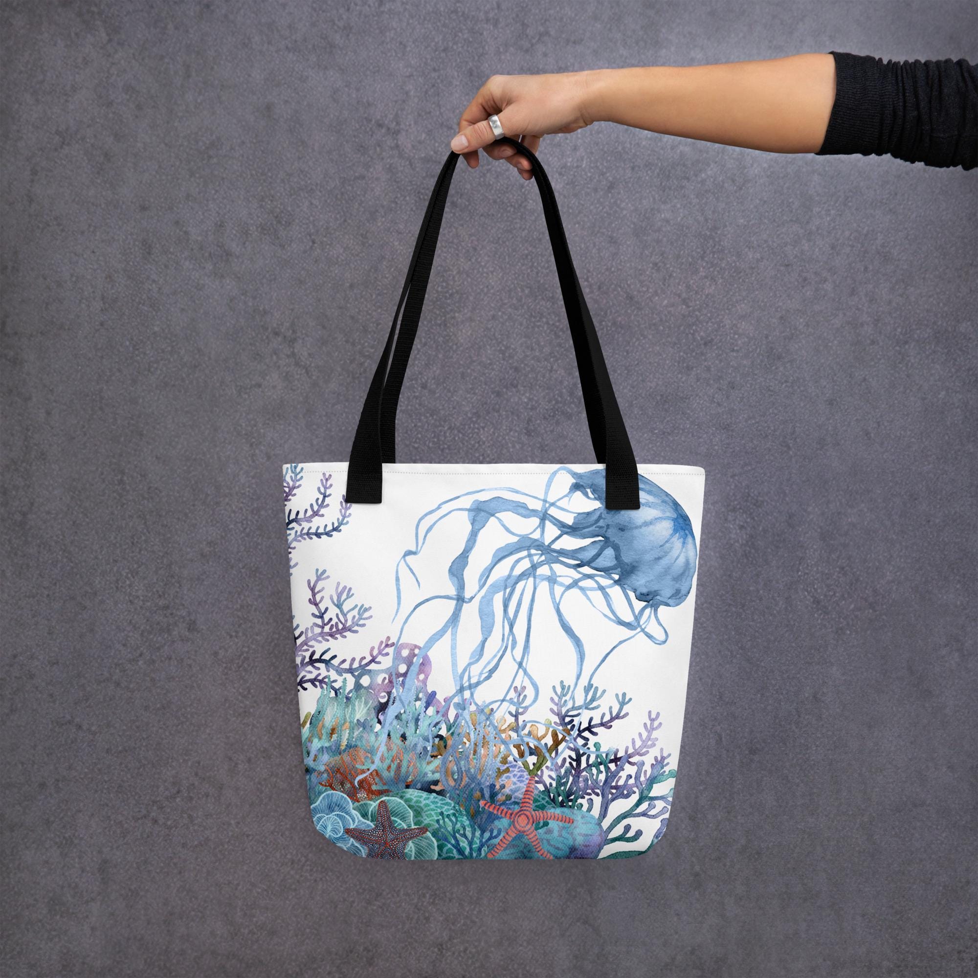Costal Style Tote Bag, Ocean Aesthetic Tote, Colorful Jellyfish
