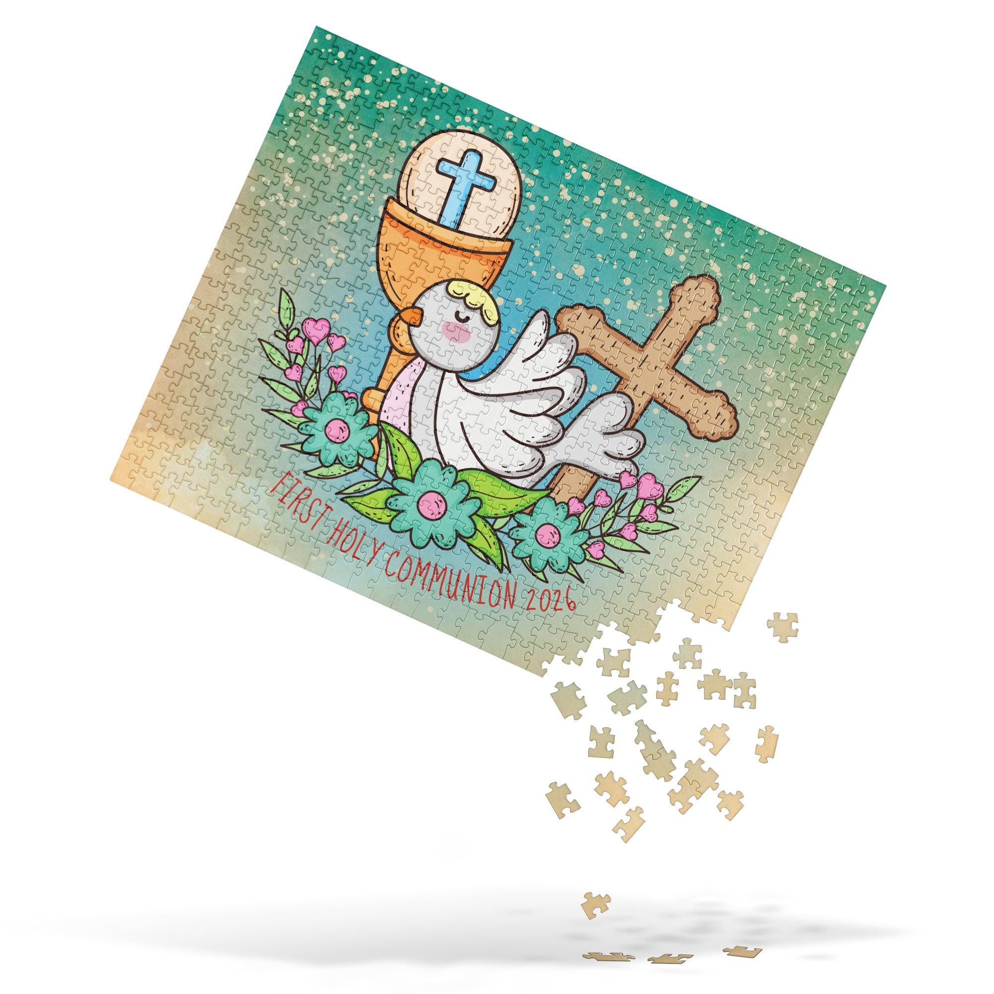 First Communion Jigsaw Puzzle for Kids, Chalice, Wafer, Cross, Dove and ...