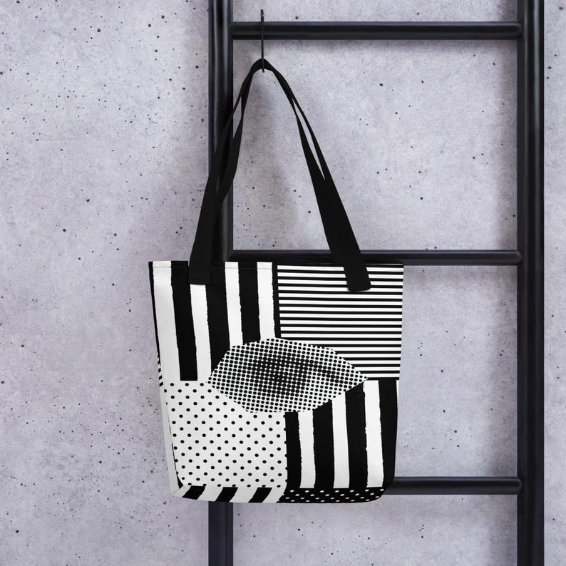 Black and White Striped Tote Bag for Shopping Tote, Geometric Tote Bag ...