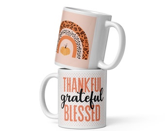 Thanksgiving rainbow mug Thankful Grateful Blessed Ceramic Coffee Mug gift for coffee drinker cup fall Holiday decor mug For Thanksgiving