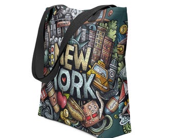 New York City Tote Bag, Graphic Style Bag, Shopping Gym Beach Tote Bag, welcome to New York tote bag, New York gift