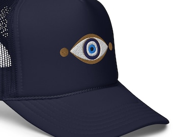 Greek Evil Eye foam trucker hat with Turkish Evil Eye design for All Seeing Eye Protection enthusiast trendy cap with colorful trendy print