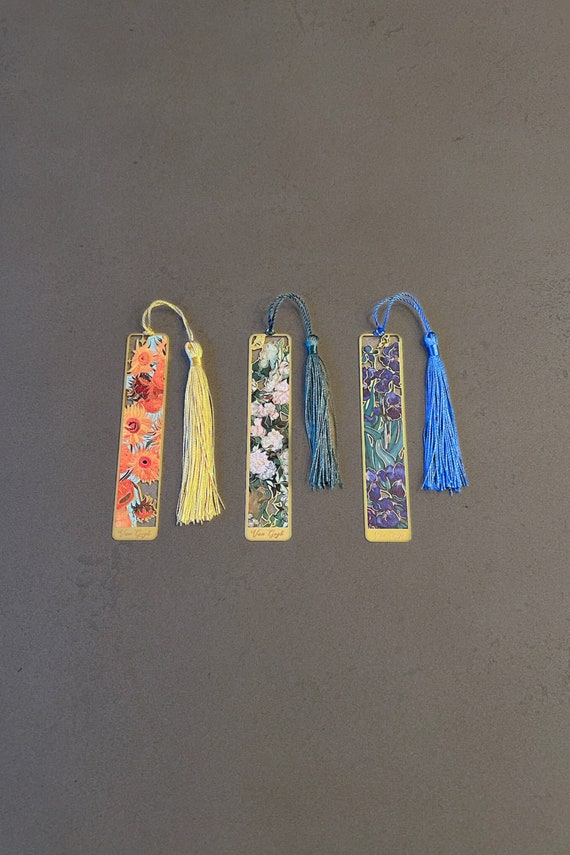 Metal bookmark with flower bookmark gift for best friend art bookmark illustrated bookmark laminate book holder painted bookmark with tassel