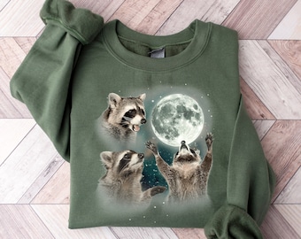 Three Raccoons Graphic T-shirts, Retro Raccoon Moon Tshirt, Raccoon Lovers Tees, Funny Raccon Tee, Oversized Washed Tee, Raccoon Gifts