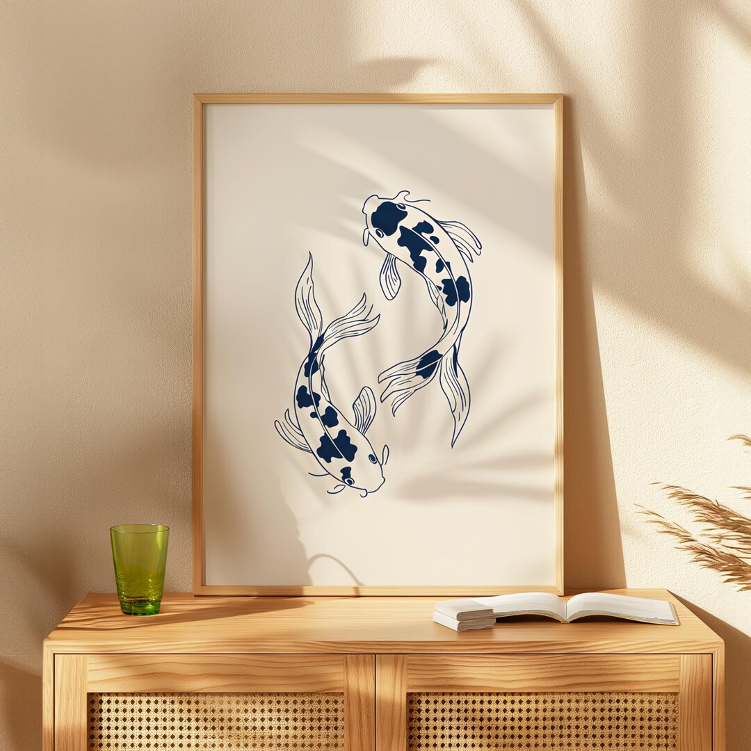 Blue Koi Fish Poster, Japanese Art Print, Zen Aesthetic Wall Decor ...