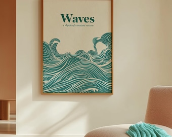 Japanische Welle Kunstdruck, Abstrakte Küstenwanddekoration, Ozean ästhetisches Plakat, Minimalistische Naturkunst, Meereswelle Druck