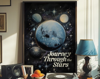 Cosmic Sci-Fi Wall Art, Retro Space Poster, Vintage Galaxy Decor, Futuristic Planet Print, Outer Space Gift, Space Home Decor