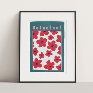 Botanical Print, Flower Poster, Digital Download Poster, Modern Poster, Avant Garde Wall Art, Art Deco Poster, Red Flower