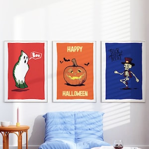 Halloween Poster, Set of 3 Poster, Digital Download Poster, Vintage Poster, Digital Poster, Poster Print, Art Deco Poster, Halloween Decor