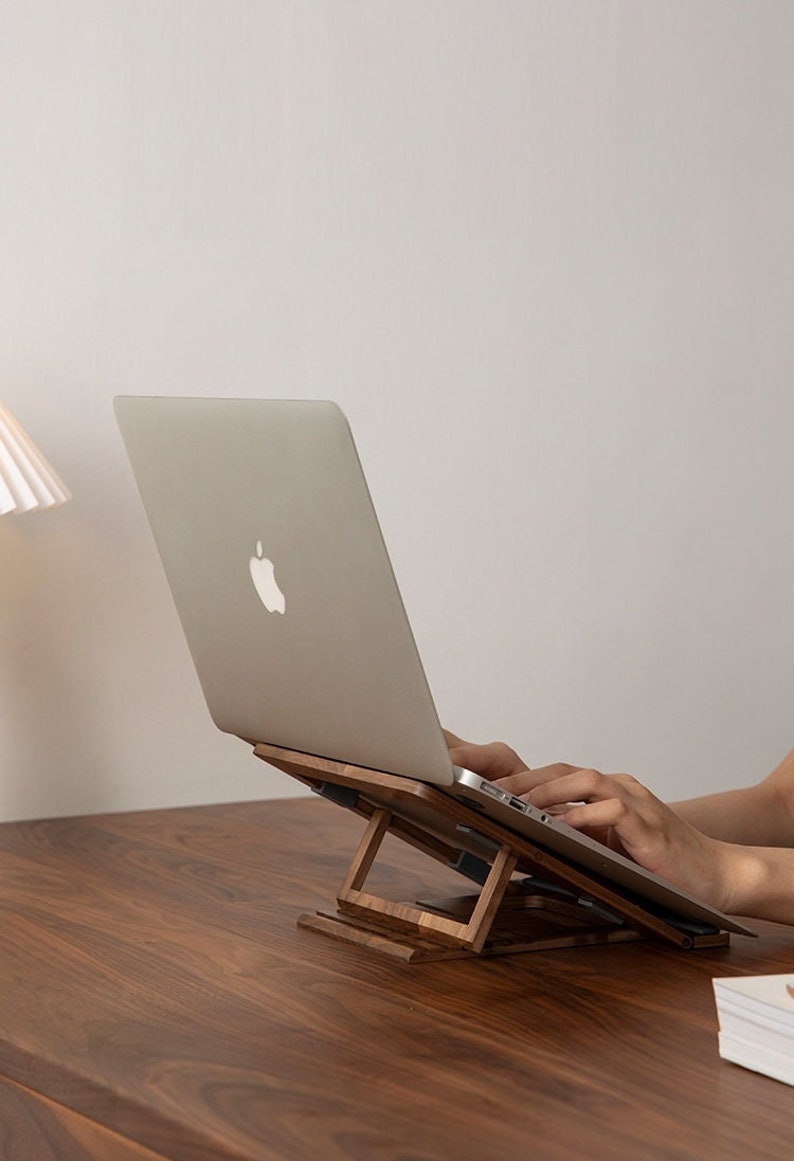 Solid Wood Vertical Laptop Stand Simple Wooden Computer Etsy