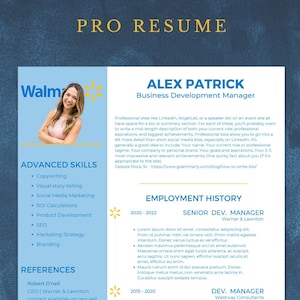 Currículo e carta de apresentação profissional do Walmart em azul claro | Download digital de edição gratuita do Canva
