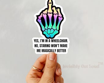 Disability Pride Wheelchair Sticker: Skeleton Hand, Stop Staring Advocacy