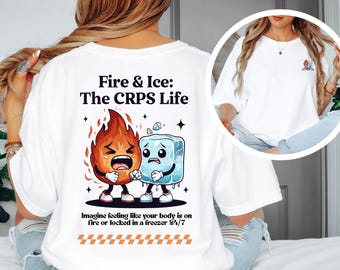 Camiseta de concientización sobre el síndrome de dolor regional complejo (SDRC): Camiseta de fuego y hielo para el dolor crónico