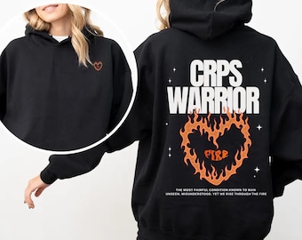 CRPS Warrior Hoodie: Fire Heart Graphic, Chronic Pain Awareness