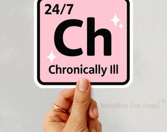 Sticker maladie chronique, tableau périodique Spoonie 24h/24 et 7j/7 pour les guerriers passionnés de la maladie chronique