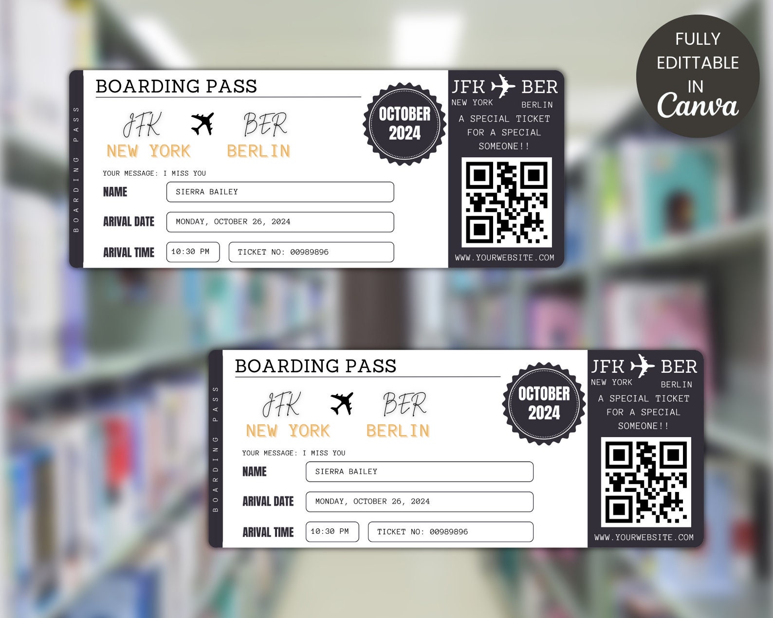 Boarding Pass Template, Editable Boarding Ticket, Printable Airplane Tickets, Custom Boarding ...