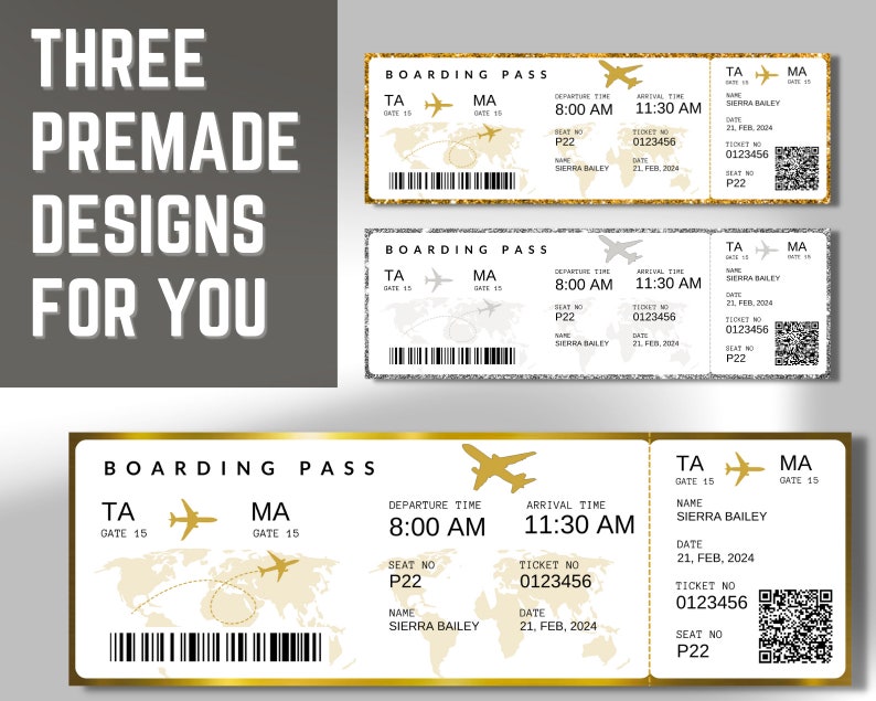 Editable Boarding Pass Template, Printable Airline Ticket, Canva ...