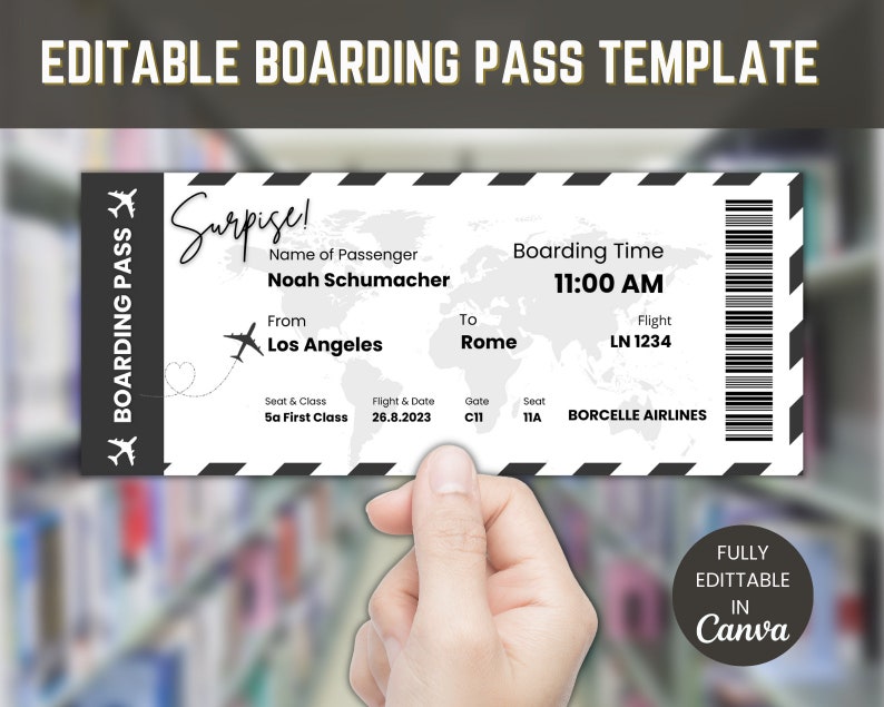 Editable Boarding Pass Canva Template, Printable Airline Ticket ...