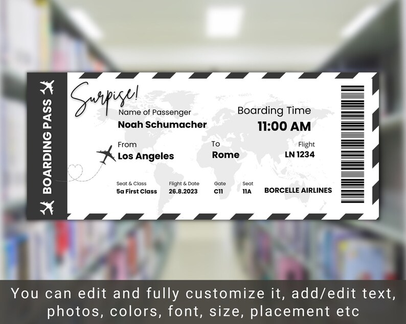 Editable Boarding Pass Canva Template, Printable Airline Ticket ...