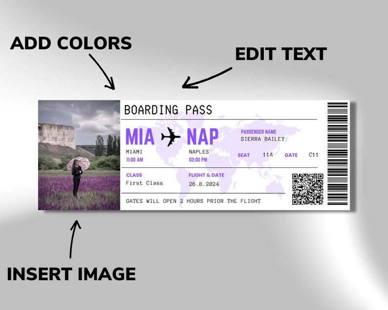 Editable Boarding Pass Template Printable Airline Ticket - Etsy Canada