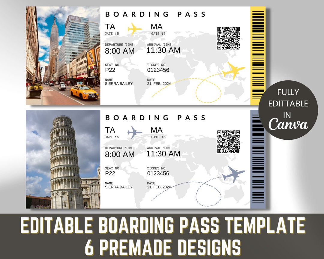 Boarding Pass Template, Editable Boarding Ticket, Printable Airplane