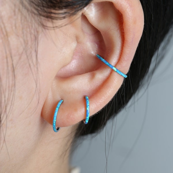 Boucle d'oreille anneau créole conque conque boucle d'oreille anneau de nez anneau de septum anneau créoles piercing bijoux segment articulé cartilage hélice bleu opale