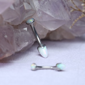 Vertical Labret Bridge Eyebrow Ring G23 Titanium Belly Button Ring Jewelry Curved Barbell 16g Belly Daith Rings Eyebrows Piercing Opal Balls
