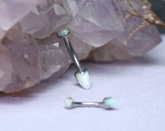 Vertical Labret Bridge Eyebrow Ring G23 Titanium Belly Button Ring Jewelry Curved Barbell 16g Belly Daith Rings Eyebrows Piercing Opal Balls