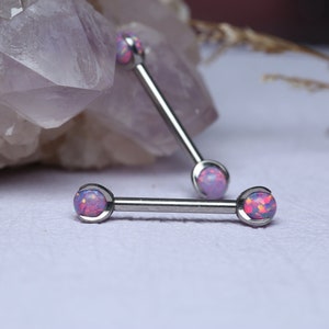 Nipple Bars Nipple Piercing Jewelry Nipple Rings Nipple Barbell Prong Set Purple Opal G23 Titanium Nipple Piercing