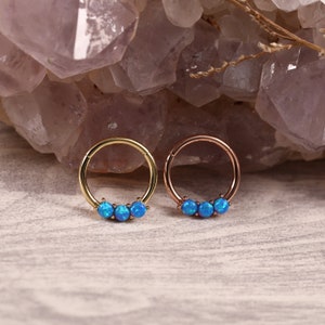 Opal Hinged Segment Hoop Ring 316L Surgical Steel Nose Earring Hoop Blue Opal
