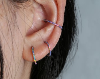 Earring Ring Hoop Conch Ring Conch Earring Nose Ring Hoop Septum Ring jewelry Piercing Daith Hoop Tragus Hinged Segment with Purple Opal