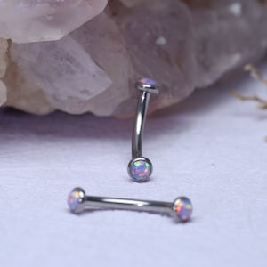 Vertical Labret Bridge Eyebrow Ring G23 Titanium Brow Ring Jewelry Curved Barbell 16g Belly Button Ring Eyebrows Piercing Purple Opal Balls