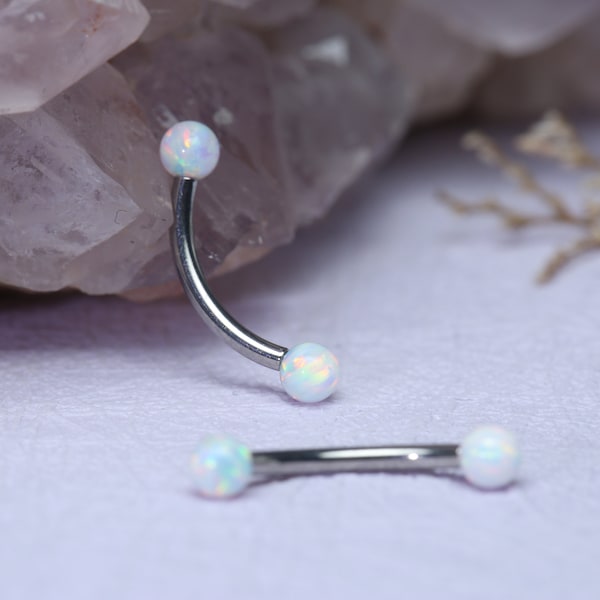 Vertical Labret Bridge Eyebrow Ring G23 Titanium Eyebrow Ring Jewelry Curved Barbell 16g Belly Button Ring Belly Eyebrow Piercing Opal Balls