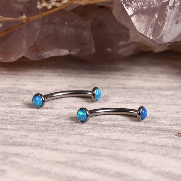 Vertical Labret Bridge Eyebrow Ring Titanium Brow Ring Jewelry Curved Barbell 16g Belly Button Ring Lip Eyebrows Piercing Blue Opal Balls