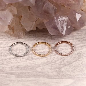 Hinged Segment Hoop Ring CZ 316L Surgical Steel Nose Earring Hoop
