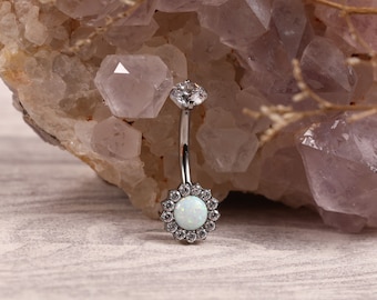 14G 3/8" (10mm) Prong-Set Double Sparkling Gemstone G23 Titanium Belly Button Piercing Ring