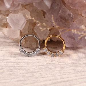 Hinged Segment Hoop Ring 16G 8mm 10mm CZ 316L Surgical Steel Earring Hoop
