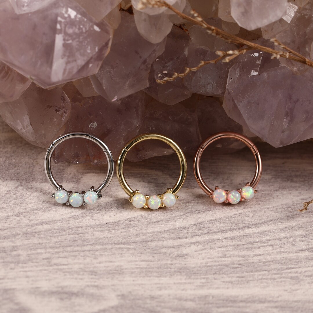 3-Opal Set Hinged Segment Hoop Ring - Blue main image 1